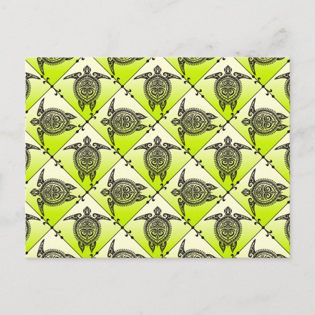 Shamanic Sea Turtles Pattern - green Postcard (Front)