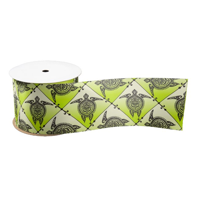 Shamanic Sea Turtles Pattern - green Satin Ribbon (Spool)