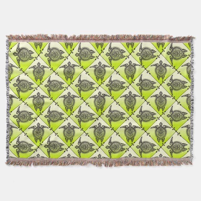 Shamanic Sea Turtles Pattern - green Throw Blanket (Front)