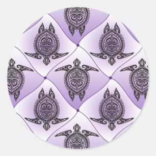 Shamanic Sea Turtles Pattern - violet Classic Round Sticker