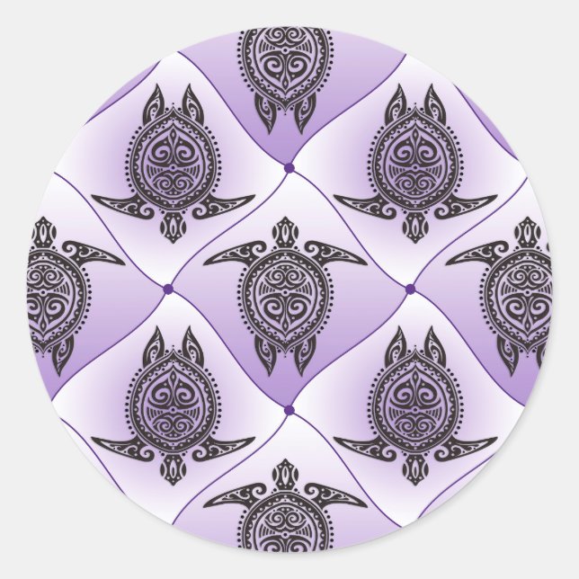 Shamanic Sea Turtles Pattern - violet Classic Round Sticker (Front)