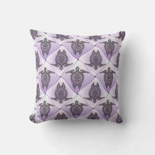 Shamanic Sea Turtles Pattern - violet Cushion