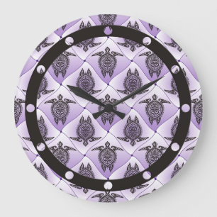 Shamanic Sea Turtles Pattern - violet Large Clock
