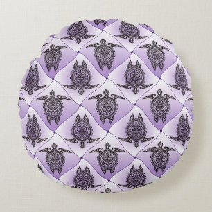 Shamanic Sea Turtles Pattern - violet Round Cushion
