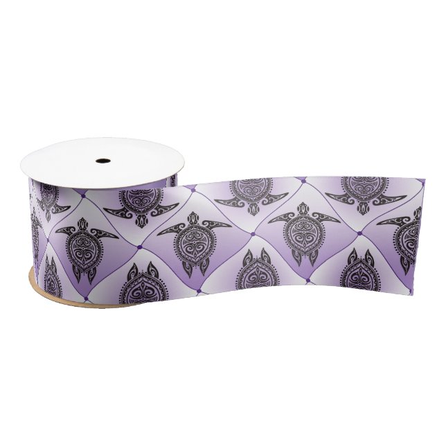 Shamanic Sea Turtles Pattern - violet Satin Ribbon (Spool)