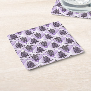 Shamanic Sea Turtles Pattern - violet Square Paper Coaster