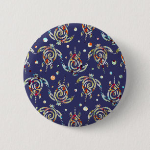 Shamanic Sea Turtles Pattern + your backgr. colour 6 Cm Round Badge