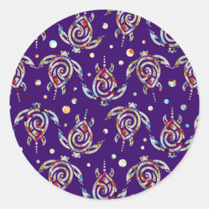 Shamanic Sea Turtles Pattern + your backgr. colour Classic Round Sticker