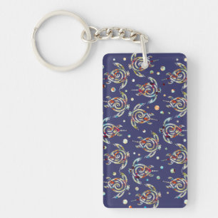 Shamanic Sea Turtles Pattern + your backgr. colour Key Ring