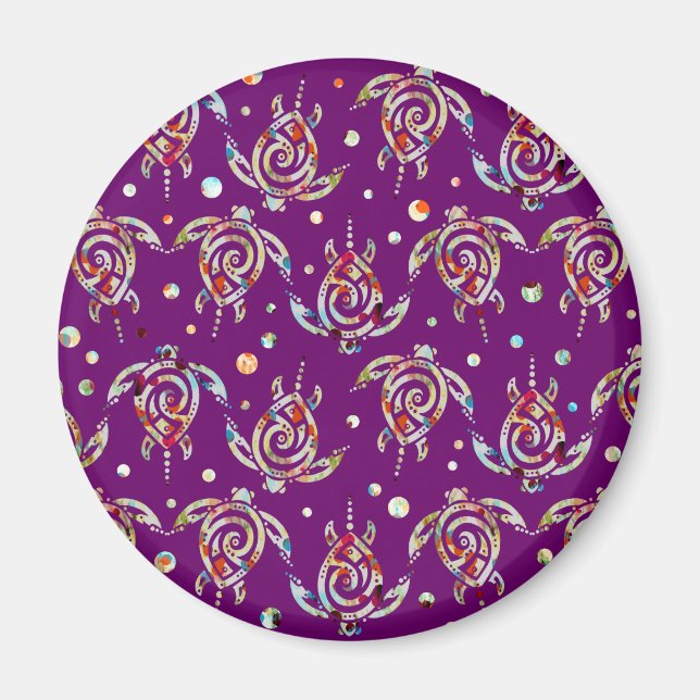 Shamanic Sea Turtles Pattern + your backgr. colour Magnet (Front)