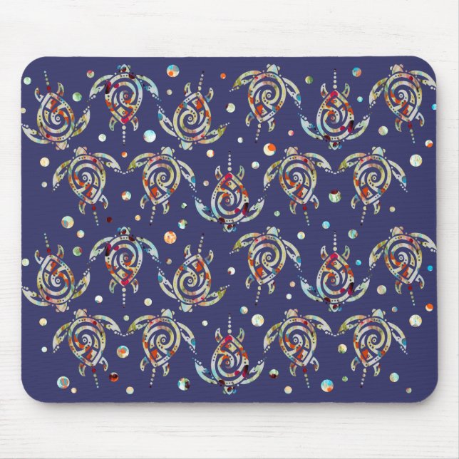 Shamanic Sea Turtles Pattern + your backgr. colour Mouse Pad (Front)