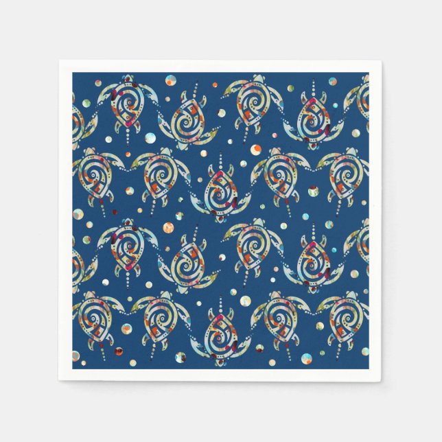 Shamanic Sea Turtles Pattern + your backgr. colour Napkin (Front)