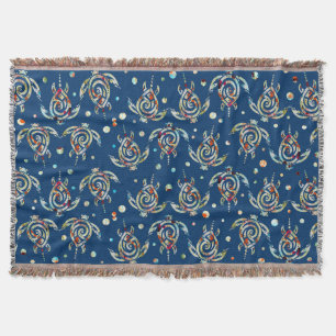 Shamanic Sea Turtles Pattern + your backgr. colour Throw Blanket