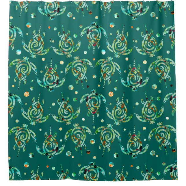Shamanic Sea Turtles Seamless Pattern + your back. Shower Curtain (Front)