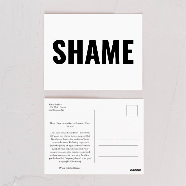 Shame Postcard to Write Your Representatives (Creator Uploaded)