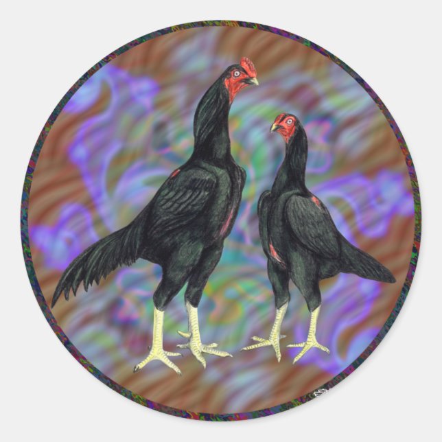 Shamo:  Black Pair Classic Round Sticker (Front)