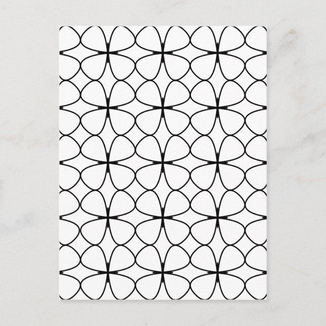 Shamrock 4 Leaf Clover Black and White Geometric Postcard (Front)