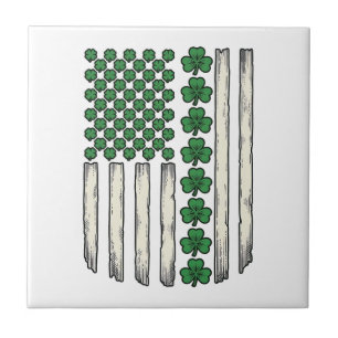 Shamrock American Flag Vintage Vector Design_1 Ceramic Tile