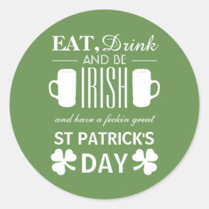 Shamrock and Beer Irish St Patrick's Day Classic Round Sticker