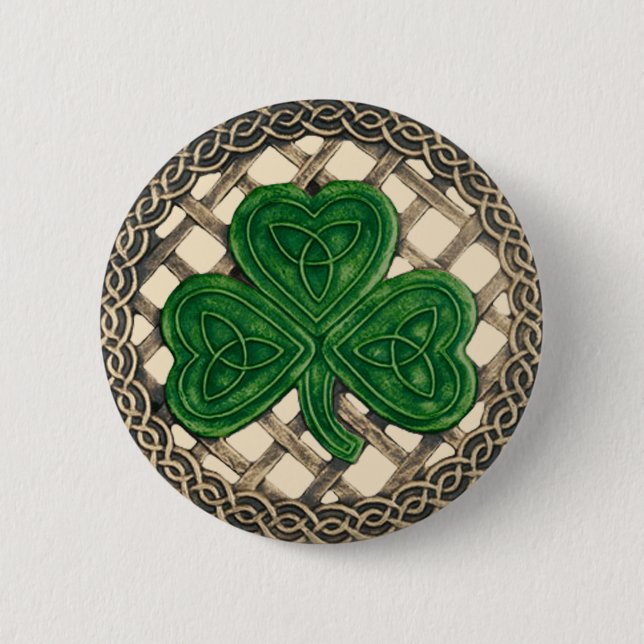 Shamrock And Celtic Knots Button Beige (Front)