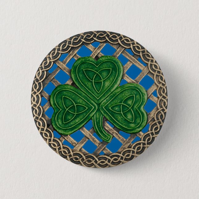 Shamrock And Celtic Knots Button Blue (Front)