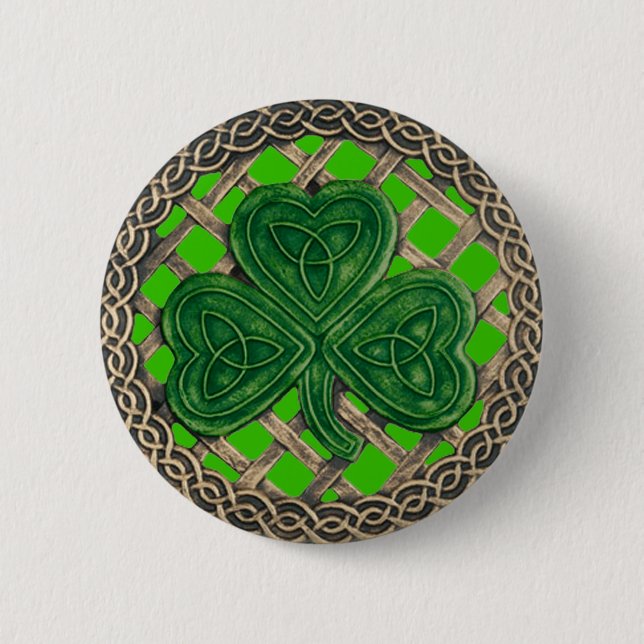 Shamrock And Celtic Knots Button Green (Front)