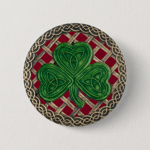 Shamrock And Celtic Knots Button Red
