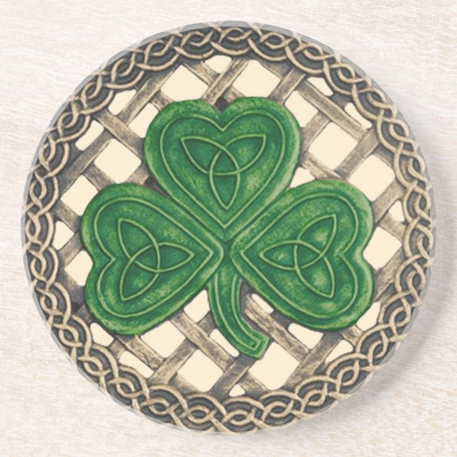 Shamrock And Celtic Knots Coaster Beige (Front)