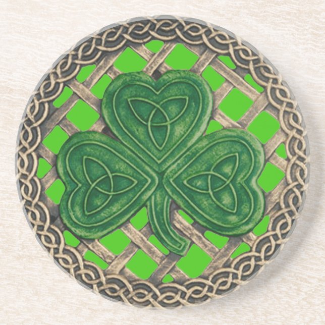 Shamrock And Celtic Knots Coaster Green (Front)