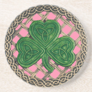 Shamrock And Celtic Knots Coaster Pink