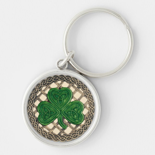 Shamrock And Celtic Knots Keychain Beige (Front)