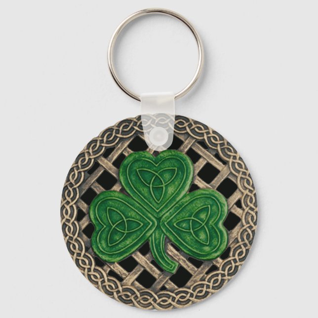 Shamrock And Celtic Knots Keychain Black (Front)