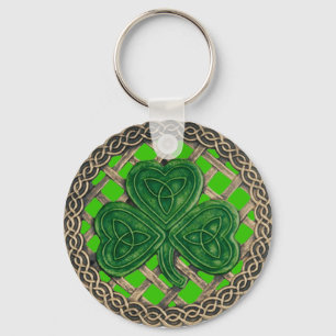 Shamrock And Celtic Knots Keychain Green