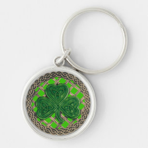 Shamrock And Celtic Knots Keychain Green
