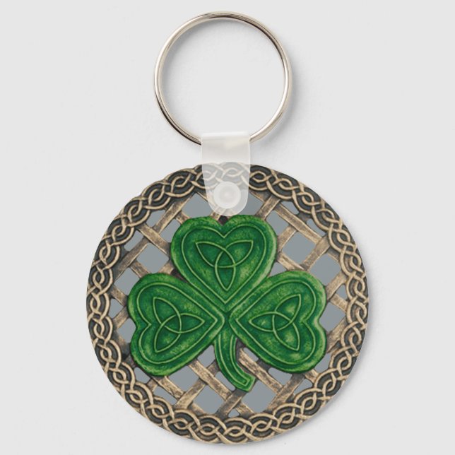 Shamrock And Celtic Knots Keychain Grey (Front)