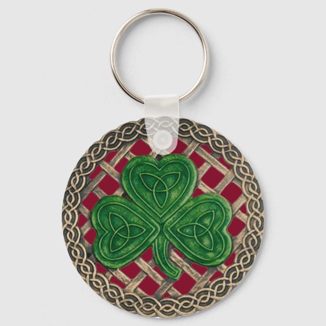 Shamrock And Celtic Knots Keychain Red (Front)