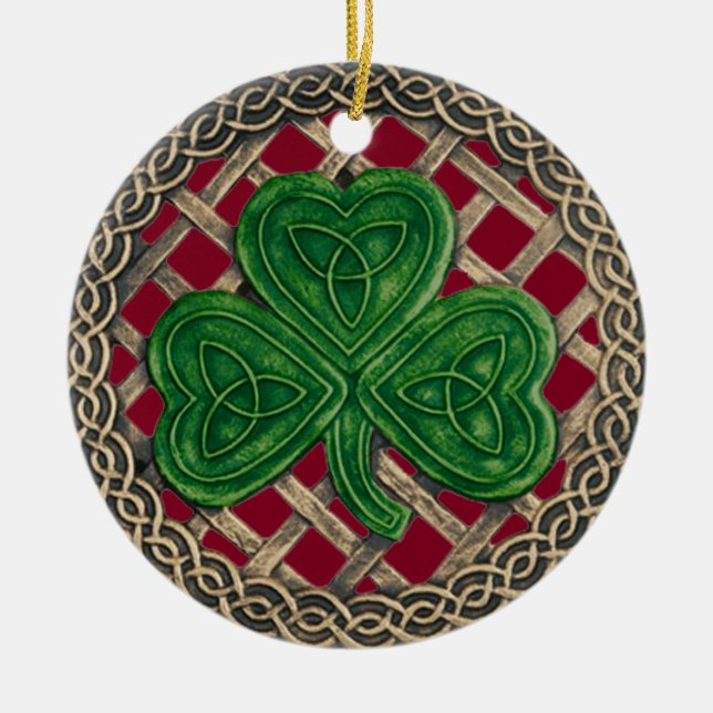 Shamrock And Celtic Knots Ornament  Red (Front)