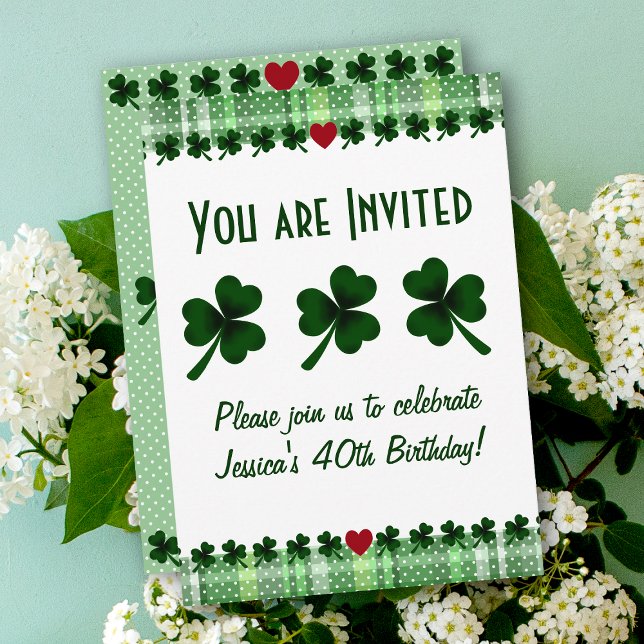 Shamrock and Four Leaf Clover Invitation (Shamrock and Four Leaf Clover Invitation.  Cute and Irish taste Birthday Party Invitation.)