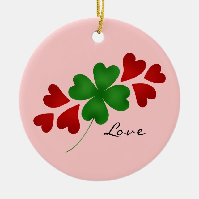 Shamrock and hearts ceramic tree decoration (Front)