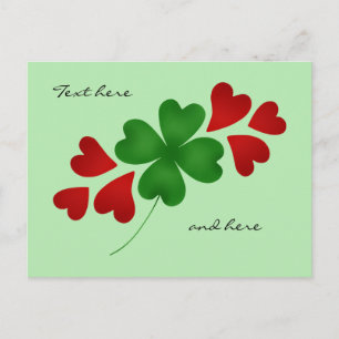 Shamrock and hearts pale green postcard