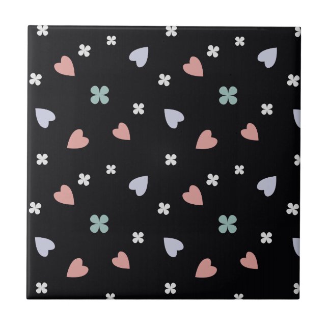 Shamrock and Hearts Pattern Ceramic Tile (Front)