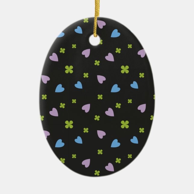 Shamrock and Hearts Pattern Ceramic Tree Decoration (Front)