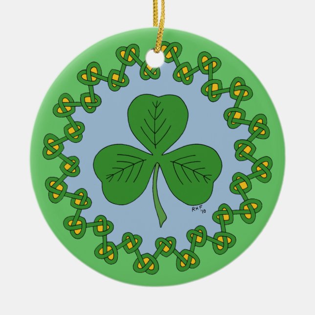 Shamrock and Knotwork Ceramic Tree Decoration (Front)