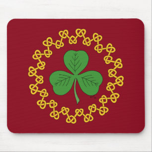 Shamrock and Knotwork on Red Mouse Pad