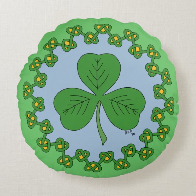 Shamrock and Knotwork Round Cushion (Front)