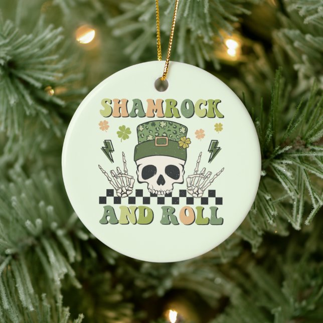 Shamrock and Roll Ceramic Ornament (Tree)
