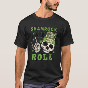 Shamrock and Roll Funny Skeleton Hand Rocker St Pa T-Shirt