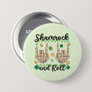 Shamrock and Roll Hand Skeleton 7.5 Cm Round Badge