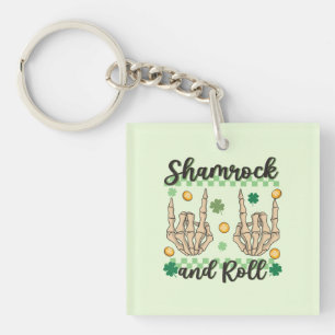 Shamrock and Roll Hand Skeleton Key Ring
