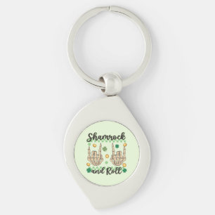 Shamrock and Roll Hand Skeleton Key Ring